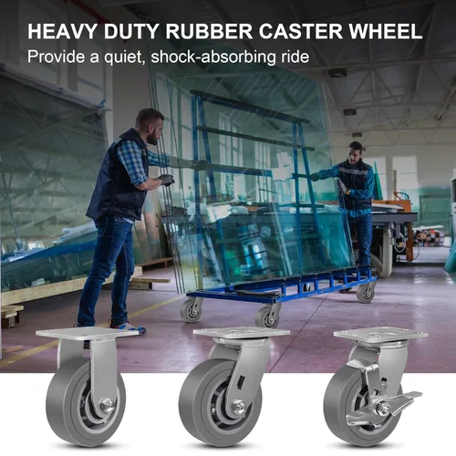 Miniatura 4 de Juego de 4 ruedas giratorias industriales de 5 pulgadas de alta resistencia con capacidad de carga de 3200 libras, ruedas de goma para muebles
