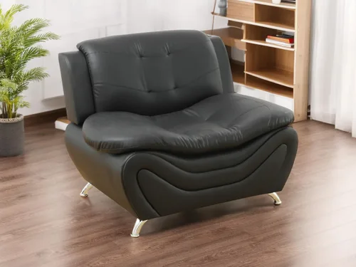 Miniatura 13 de Juego de sofá de cuero (3 piezas, cuero negro B), muebles de sala de estar para apartamento, material de estilo minimalista, fácil montaje B-cuero