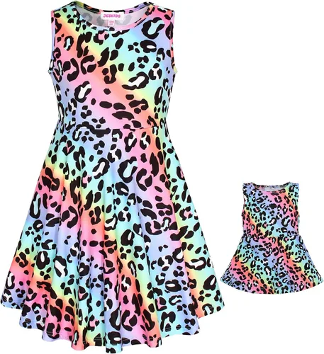 JESKIDS Vestidos a juego para muñecas y niñas, vestido de unicornio sin mangas, vestido de verano de 18 pulgadas, muñeca de 3 a 9 años