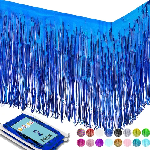 Miniatura 15 de allgala Faldones de mesa de oropel negro, paquete de 2 faldas de mesa de 29 x 108 pulgadas con flecos metálicos para fiestas, eventos, desfiles