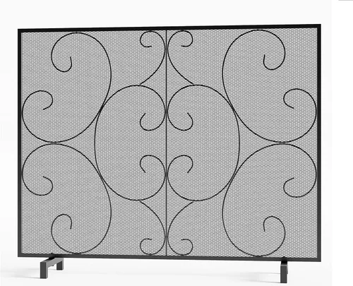 Miniatura 7 de Kingson - Pantalla protectora decorativa de panel único para chimenea, malla de metal resistente hecha a mano, protector contra chispas de fuego