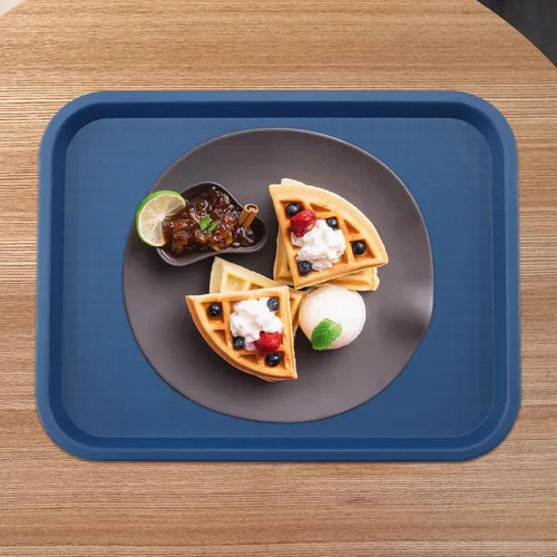 Miniatura 7 de Paquete de 5 bandejas azules de comida rápida de 13.8 x 10.6 pulgadas, bandejas rectangulares grandes para servir restaurante, bandejas de plástico