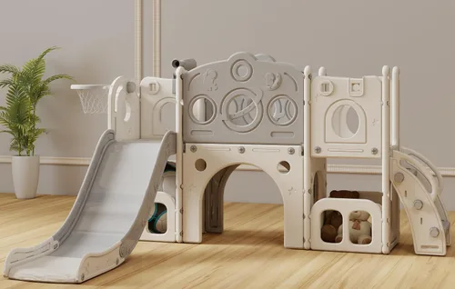 Miniatura 10 de Kinsuite - Juego de tobogán 8 en 1 para niños pequeños - Tobogán para niños de 1 a 3 años con aro de baloncesto, pelota, espacio de almacenamiento