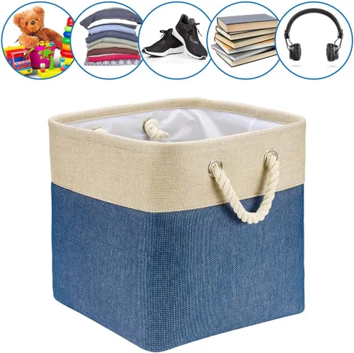 Miniatura 3 de Paquete de 3 cubos de almacenamiento plegables grandes, canastas de almacenamiento plegables resistentes de tela catiónica, cubos con asas