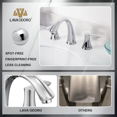 Miniatura 5 de Lava Odoro BF405-C - Grifo de baño cromado de 8 pulgadas, grifo de baño de 3 agujeros, 2 asas, grifo de lavabo de baño moderno, grifo de tocador