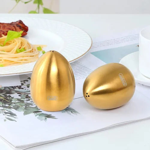 Miniatura 6 de Juego de salero y pimienta: dispensador de sal y pimienta de acero inoxidable 2 piezas para cocina (dorado)