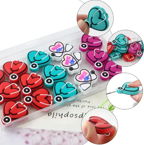 Miniatura 5 de Sunrony 15 cuentas focales de silicona para hacer llaveros, cuentas de silicona focales de estetoscopio para bolígrafos, pulseras, collares