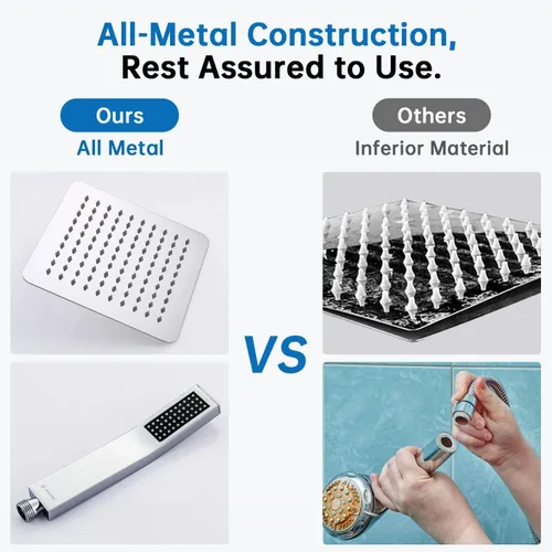 Miniatura 6 de G-Promise Cabezal de ducha de metal de 10 pulgadas con combo de rociador de mano, desviador de 3 ajustes, brazo de extensión ajustable con juntas