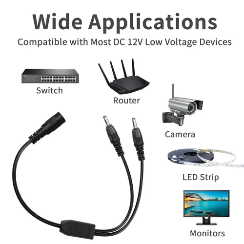 Miniatura 6 de YACSEJAO 2 cables divisor en Y de 12 V CC de 1 pie de CC de 0.138 in x 0.053 in, 1 cable adaptador macho a 2 hembras para cámara de seguridad CCTV