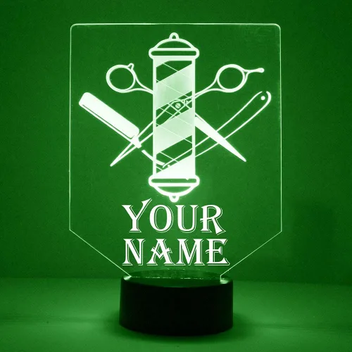 Miniatura 2 de Poste de Barbería Personalizado y Herramientas Letrero LED Lámpara de Luz Nocturna con Control Remoto, Pantalla Iluminada con Nombre o Imagen Barber