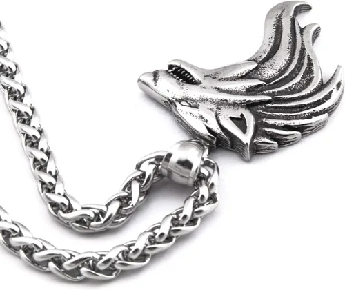 Miniatura 3 de Colgante de lobo Fenrir vikingo, regalo para hombres y mujeres, cadena de acero inoxidable, amuleto de plata potente talismán