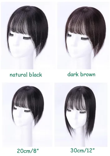 Miniatura 5 de LXUE Piezas de cabello realistas con flequillo, cabello humano real con clip para mujeres con pérdida de cabello, 8 pulgadas, marrón oscuro