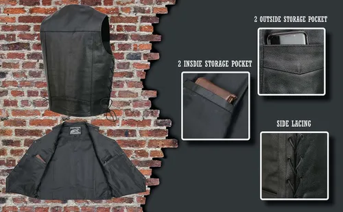 Miniatura 4 de Event Biker Leather - Chaleco de cuero para hombre "Promo, con encaje lateral