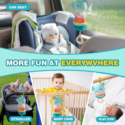Miniatura 7 de Jollybaby Juguetes musicales para bebé con cuerda para tirar y colgar para cochecito, asiento de coche, cuna, gimnasio de juego, juguete de ballena
