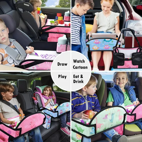 Miniatura 8 de 2 piezas Bandeja de viaje para niños, bandeja para asiento de coche para niños Viaje, Esenciales de viaje en carretera para niños con kit de dibujo