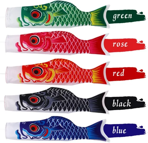 Miniatura 10 de Juego de 5 calcetines de viento de carpa japonesa, juego de calcetines de viento Koinobori de 15.7 pulgadas, serpentina de bandera de pez Koinobori