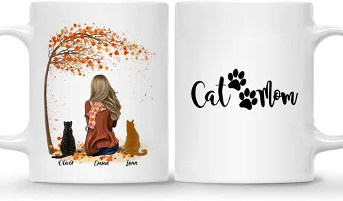 Miniatura 9 de Gossby Taza personalizada con texto en inglés "Being a Cat Mom", regalo personalizado para mujeres con diseño, nombre, raza de gato, cumpleaños, día
