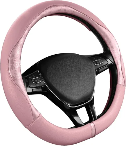 Miniatura 12 de PIC AUTO Funda para volante, diseño de retazos de cuero estampado negro, ajuste universal de 14.5 a 15.5 pulgadas, antideslizante, sin olor, piel