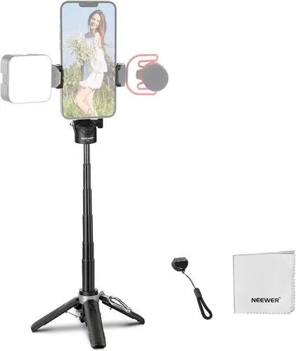 Miniatura 9 de NEEWER Palo selfie con obturador Bluetooth remoto desmontable, trípode de viaje plegable ligero para iPhone para vlogs de YouTube/TikTok