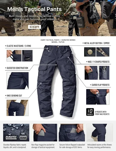 Miniatura 4 de CQR Pantalones tácticos para hombre, resistentes al agua, pantalones cargo Ripstop, ligeros EDC trabajo, senderismo, ropa para exteriores