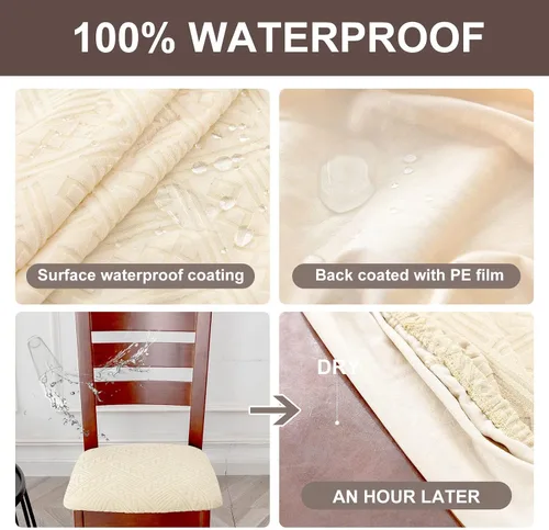 Miniatura 3 de Genina Fundas de asiento de silla impermeables para comedor, funda protectora para cocina, hotel (4, patrón 1-beige)