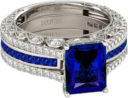 Miniatura 2 de Jeulia Anillo de corte radiante de boda 3 piezas de anillo de compromiso de diamantes CZ Anillos de compromiso de compromiso de compromiso