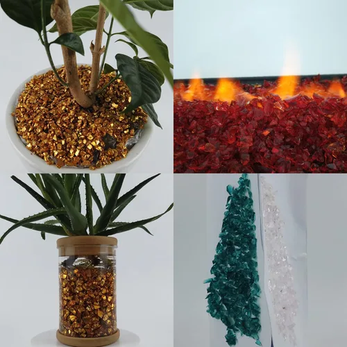 Miniatura 6 de TWINKLING Grava de vidrio de alto brillo con destellos, vidrio roto, chips de gemas de fuego, vidrio triturado para chimenea, manualidades