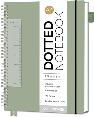 AHGXG Diario de puntos, cuaderno en espiral de cuadrícula de puntos de 8.5 x 11 pulgadas, cuaderno de puntos grande A4, papel grueso de 3.53 oz/m²,