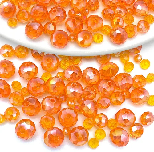 Miniatura 47 de 786 cuentas de cristal de 4 tamaños, cuentas de cristal Rondelle facetadas, cuentas de cristal Briolette, cuentas espaciadoras para pulseras, Ámbar