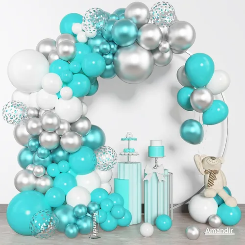 Miniatura 8 de Amandir Kit de arco de guirnalda de globos azul polvoriento, 153 piezas, diferentes tamaños de 18, 12, 10, 5 pulgadas, globos de látex azul blanco