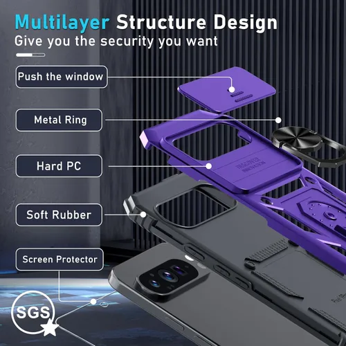 Miniatura 4 de Janmitta - Funda compatible con Google Pixel 9 Pro XL con cubierta deslizante para lente de cámara incorporada + protector de pantalla + soporte