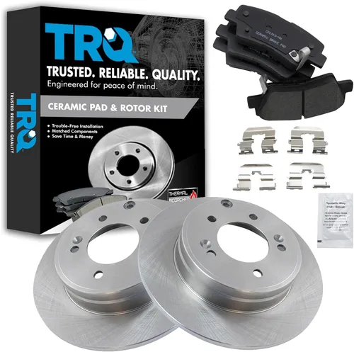 Miniatura 61 de TRQ Kit de rotor de freno trasero y pastillas de cerámica Posi premium compatible con camioneta Chevy GMC