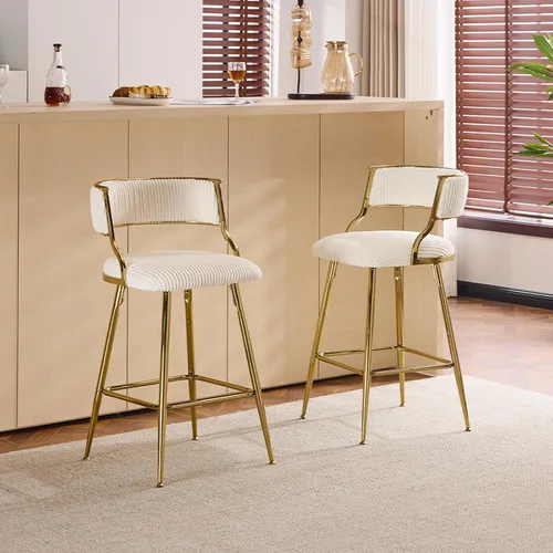 Miniatura 6 de VINGLI Juego de 2 taburetes de bar de altura de mostrador, modernos taburetes de bar giratorios ajustables de terciopelo con respaldos huecos, patas