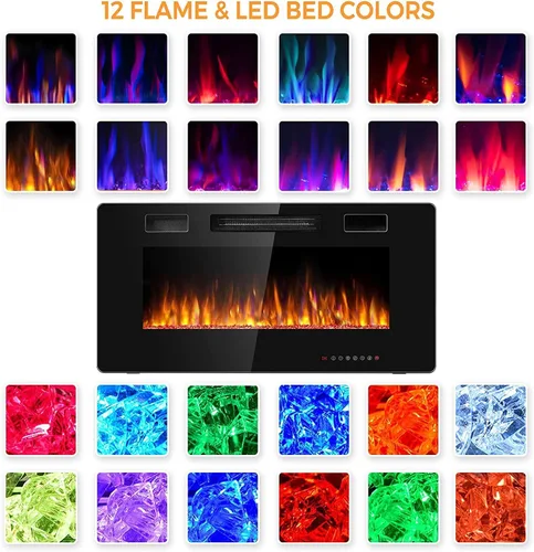 Miniatura 3 de MAT EXPERT Chimenea eléctrica empotrable de 36 pulgadas, calentador eléctrico de montaje en pared y pared, chimenea eléctrica de 750 W/1500 W
