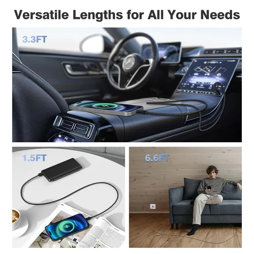 Miniatura 6 de Cable de carga USB tipo C, paquete de 3, (1.5/3.3/6.6 pies), de nailon, para Samsung Galaxy Fold Note 9, 8, S10, S9, S8, S10E, 10, 10E, Plus, S20