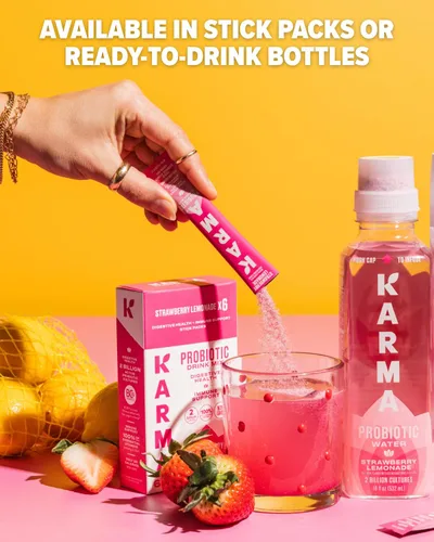 Miniatura 11 de Bolsa de Hidratación Probiótica Karma - Paquete de 6, Mezcla de Bebida en Polvo de Bayas y Cereza - Apoyo Inmunológico y de la Salud Intestinal Para
