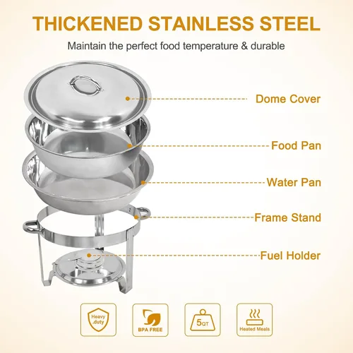 Miniatura 3 de Nova Microdermabrasion Juego de 6 platos de bufé de acero inoxidable de 5 cuartos de galón, calentadores de alimentos para catering, fiestas