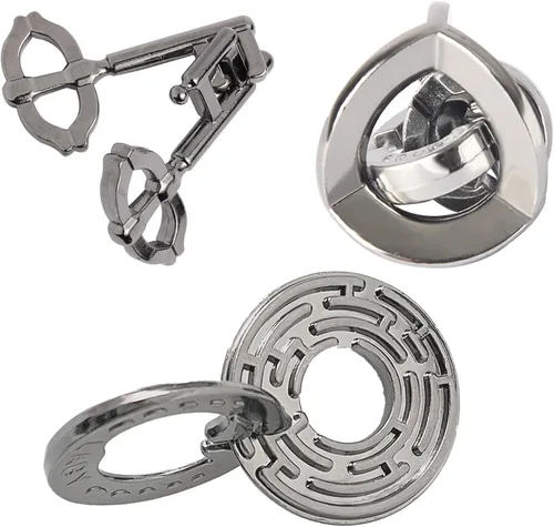 Rompecabezas de metal para el cerebro, 3 piezas, desbloqueo, rompecabezas entrelazados, prueba lógica IQ, desenredo, juguete educativo para niños y