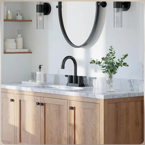 Miniatura 9 de Phiestina - Grifo de baño moderno de 4 pulgadas / 10.16 cm. con 2 asas, grifo de baño de centro, negro mate, sin plomo, grifo de baño moderno
