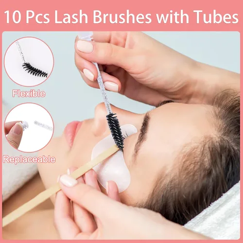 Miniatura 4 de Kit de limpieza de extensiones de pestañas para clientes, 10 cepillos de pestañas, 10 cepillos de limpieza de pestañas con tubos, 10 botellas