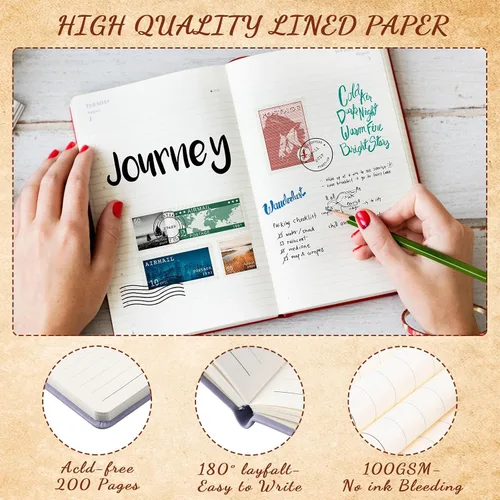 Miniatura 5 de Estune Tree Cuadernos Pequeños de Cuero con Soporte para Bolígrafo, Cuadernos de Bolsillo de Tapa Dura, Cuadernos Temáticos Bonitos con Rayas