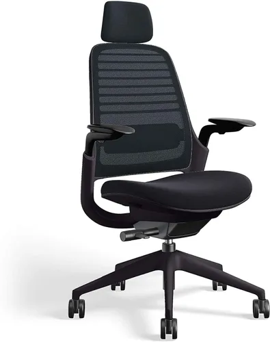Steelcase Silla de oficina serie 1 con reposacabezas, marco de grafito, regaliz Cogent Connect