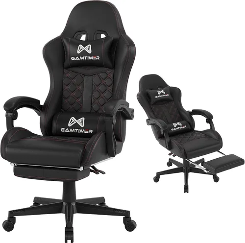 Gamtimer Silla para videojuegos, silla para adultos de 400 libras, silla de computadora de respaldo alto con reposapiés y reposabrazos vinculados,