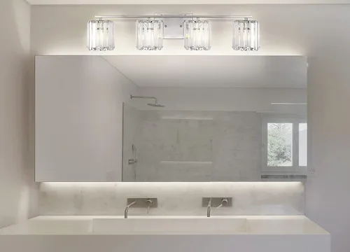 Miniatura 3 de JONATHAN Y Lámpara de pared LED de 4.75 pulgadas cromada con pantalla de prisma de cristal transparente, lámpara de pared cableada para espejo