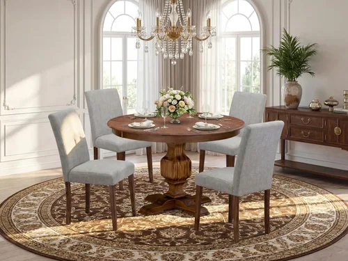 Miniatura 2 de East West Furniture F3AB5-N35 - Juego de mesa de comedor de 5 piezas, incluye una mesa de cocina redonda con pedestal y 4 sillas de comedor Parsons