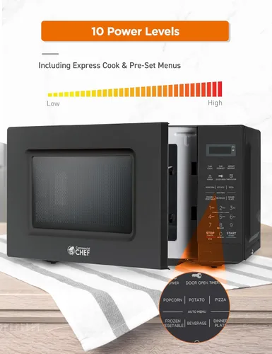 Miniatura 3 de Microondas Commercial CHEF de 0.7 pies cúbicos con 10 niveles de potencia, microondas de 700 W con pantalla digital, con cerradura de seguridad