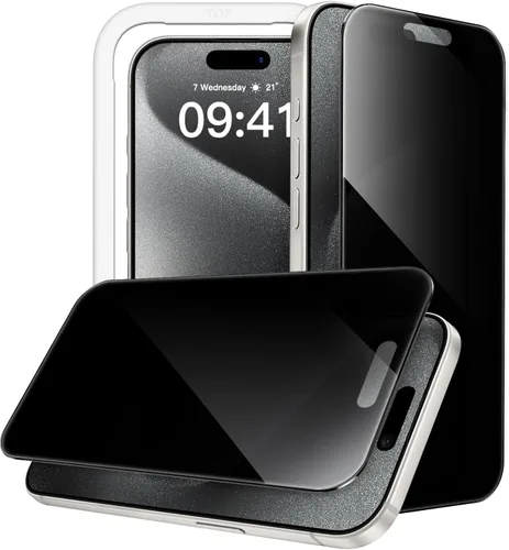 Miniatura 10 de JETech Protector de pantalla de privacidad de 360 grados para iPhone 15 de 6.1 pulgadas, película de vidrio templado antiespía de 4 vías