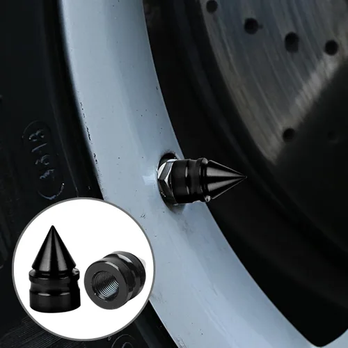 Miniatura 6 de Osilly Tapones para válvulas de neumáticos de automóvil, paquete de 8 tapones de vástago de presión de aire de aleación de aluminio con pinchos, Oro