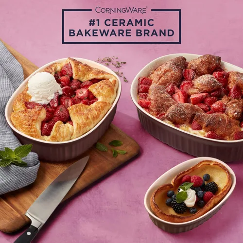 Miniatura 5 de Juego de ollas de cerámica CorningWare con tapas resistentes a las astillas y grietas, apto para microondas, lavavajillas, horno, congelador