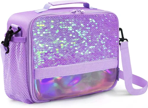 Miniatura 14 de Cerbonny Lonchera para niños, bolsa de almuerzo aislada para niñas y niños, poliéster duradero con forro de PEVA, correa de hombro ajustable, 10.8